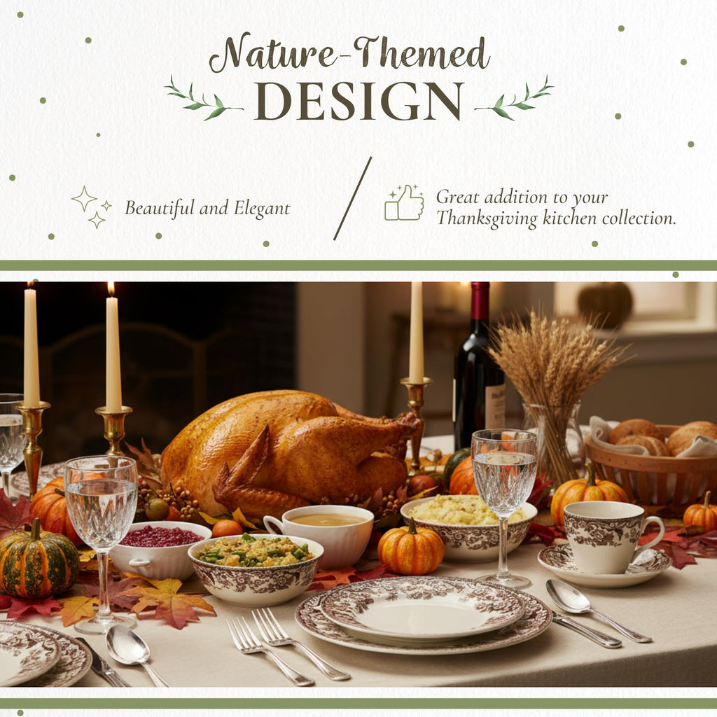 Spode Delamere 5-Piece Place Setting – Rich Brown British Flowers Border, Includes Dinner, Salad, Bread Plates with Teacup & Saucer – Fine Earthenware, Dishwasher, Microwave, Oven & Freezer Safe