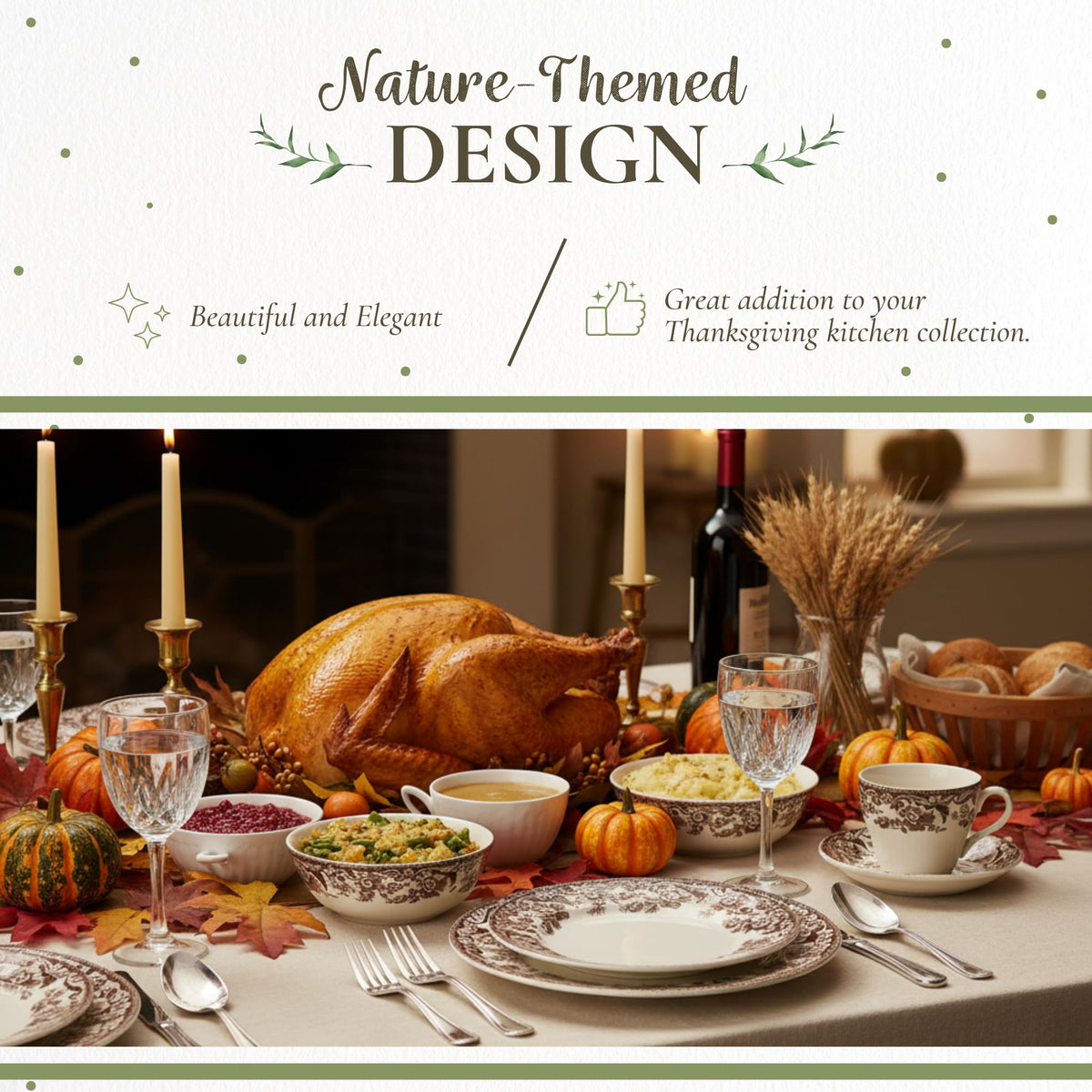 Spode Delamere 5-Piece Place Setting – Rich Brown British Flowers Border, Includes Dinner, Salad, Bread Plates with Teacup & Saucer – Fine Earthenware, Dishwasher, Microwave, Oven & Freezer Safe