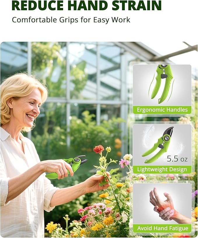 STAYGROW Garden Shears 6.9" Pruning Shears for Gardening Green