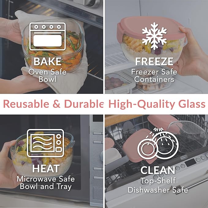 Bentgo Glass Salad Container with Airtight Lid & Leak-Proof Sauce Cup