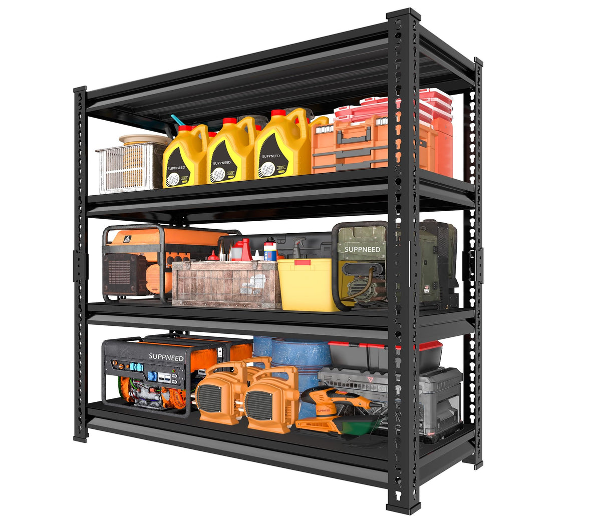 SUPPNEED Metal Garage Shelving Unit: 47.2" W x 15.7" D x 72" H Black