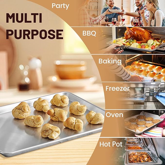 BIEAMA 6 Pack Quarter Size Aluminum Baking Sheet Pan, 13" × 10"