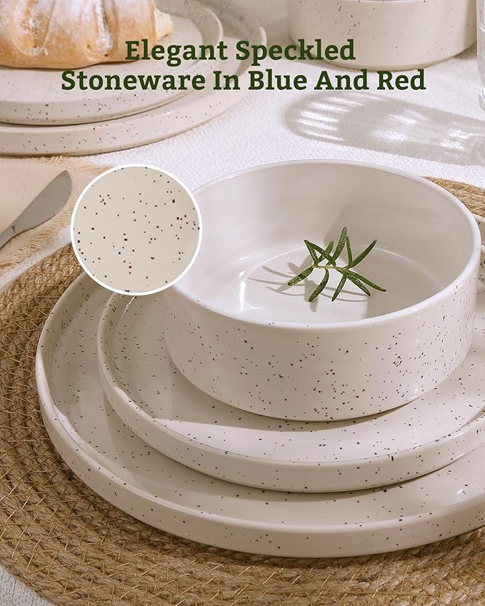 Famiware Nebula 24-Piece Stoneware Dinnerware Set, Creamy White