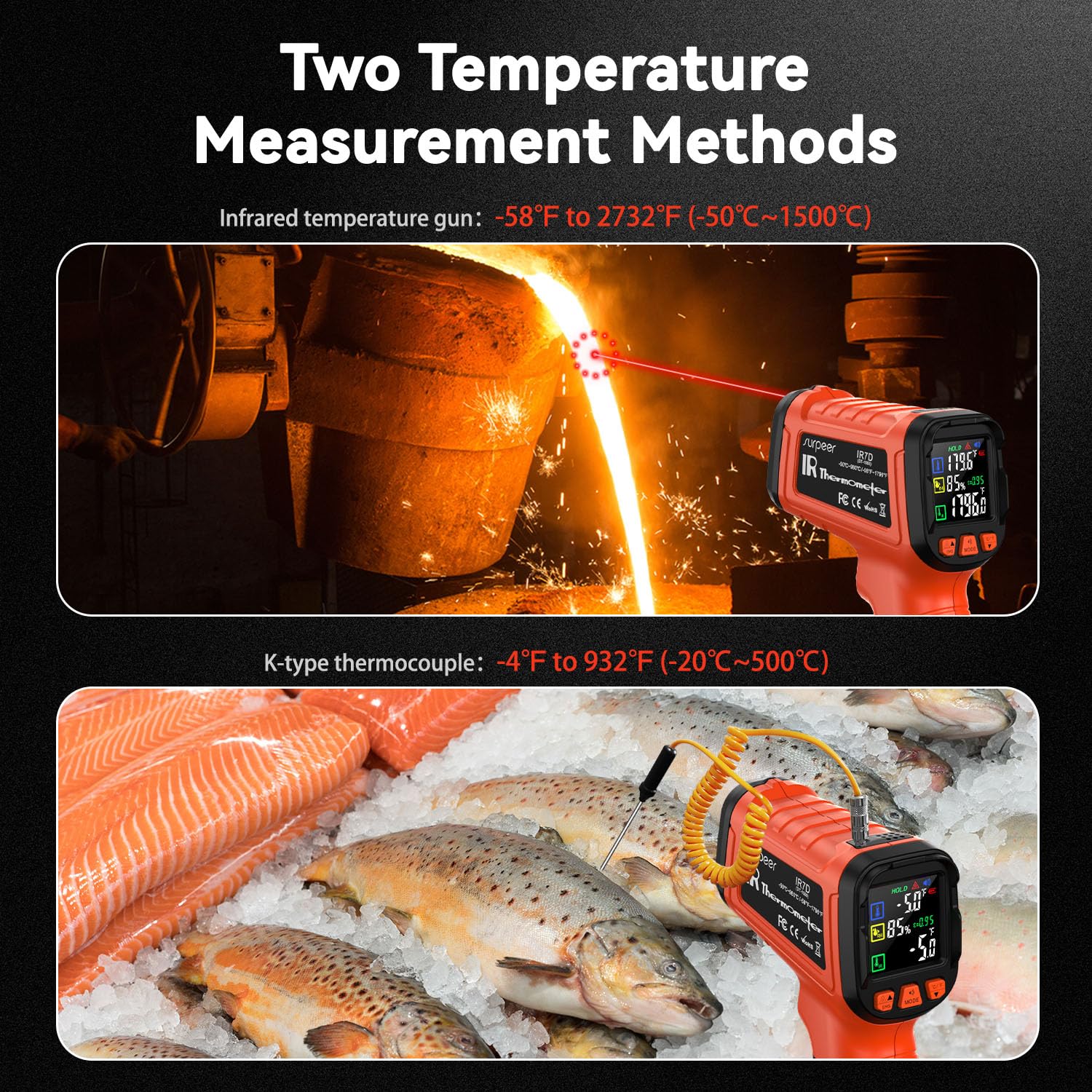 Surpeer Infrared Thermometer Temperature Gun 2732°F 50:1 Pyrometer