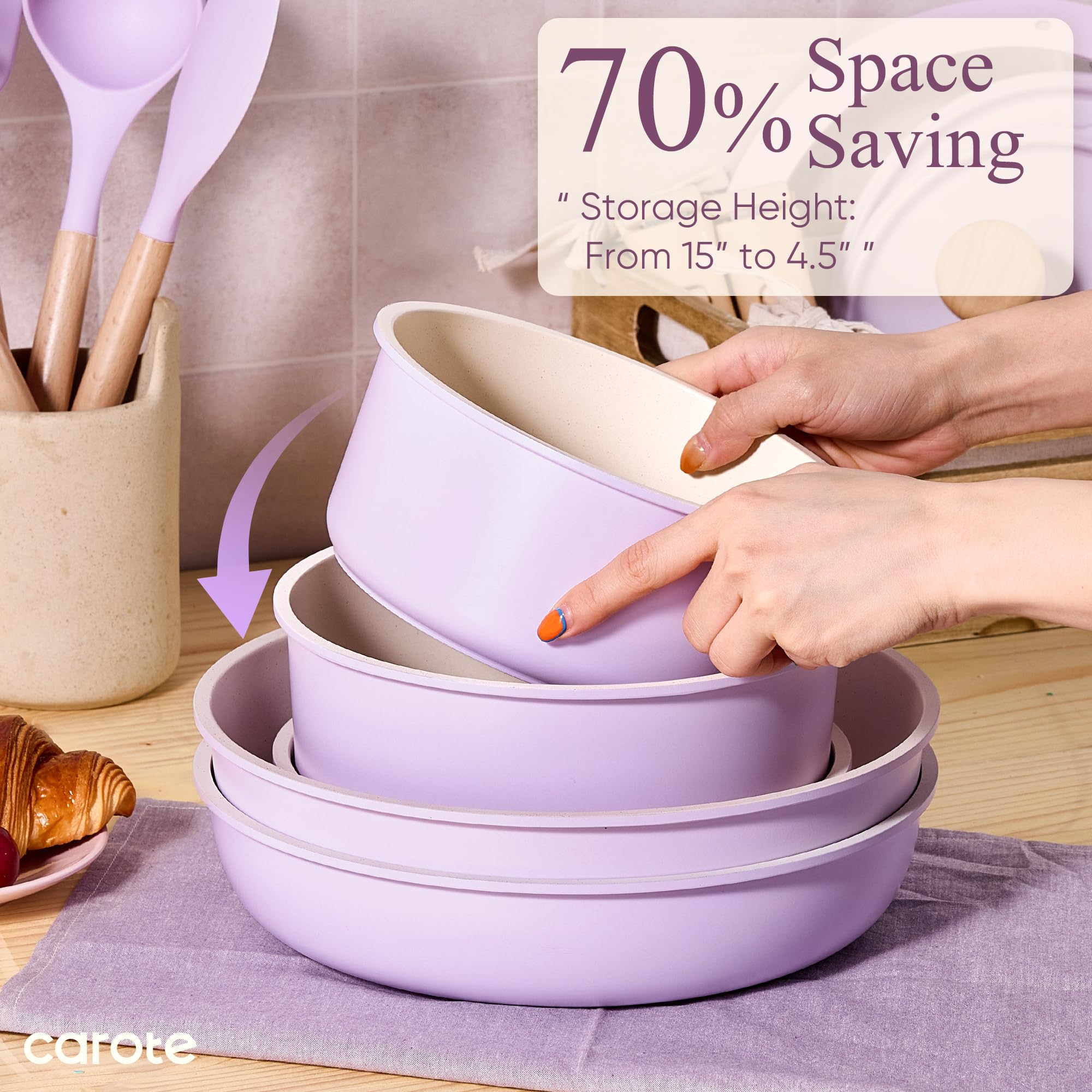CAROTE 19pcs Pots and Pans Set Non Stick, Cookware Set Detachable Handle