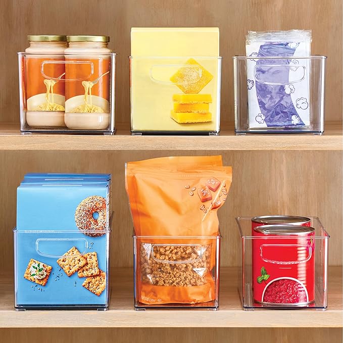 iDesign Stackable Pantry Bins, 2 Small, 2 Medium, and 2 Large Bins, 6 Pack, Clear, Made in USA