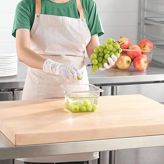 EGGKITPO 1/6 Size Food Pan 6 Packs 4 Inch Deep Clear Food Storage Containers BPA-free Polycarbonate Commercial Hotel Pan for Kitchen Business Use and Food Prep Freezer-safe