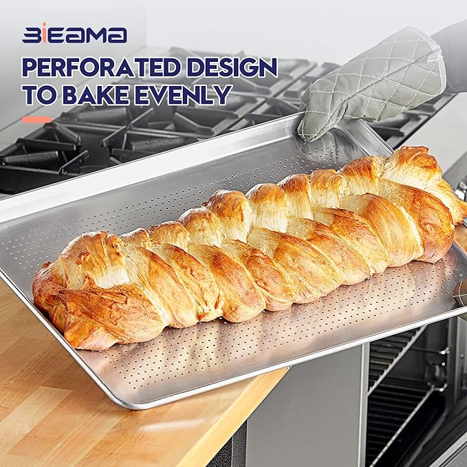BIEAMA 6 Pack Full Size 18" x 26" Aluminum Baking Sheet Pan Perforated, Commercial Bakery Equipment Cookie Sheets, NSF Approved Baking Tray