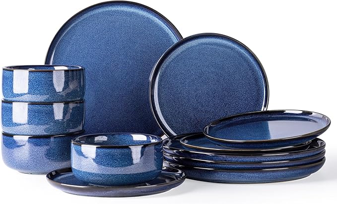 TheTerra Ceramic Dinnerware Set for 4, 12-Piece Plates and Bowls Set