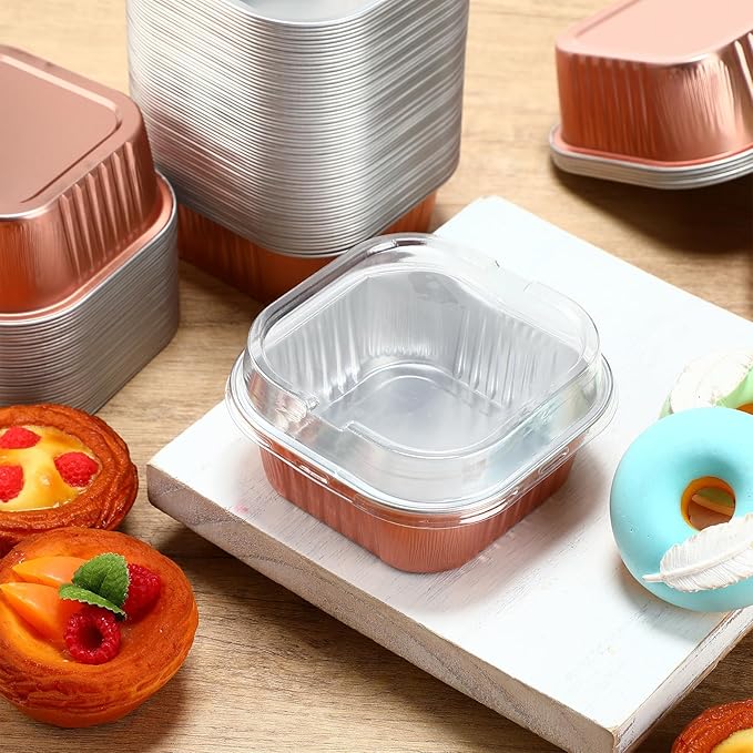 Aoriher 150 Pcs 10 oz Mini Cake Pans with Lids Champagne