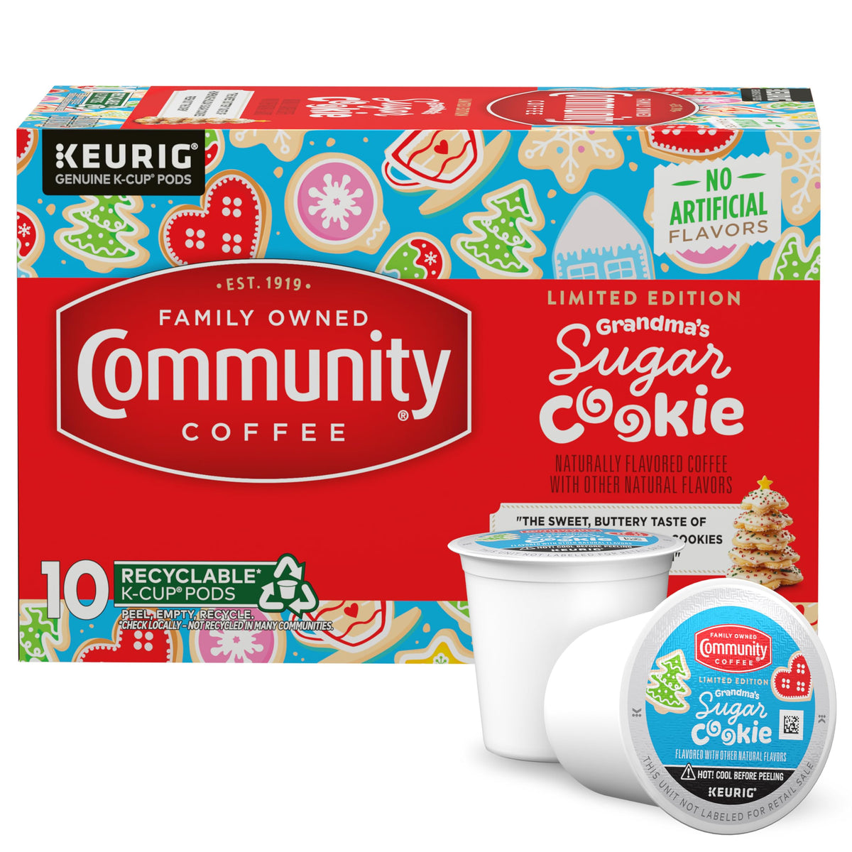 Community Coffee Grandma's Sugar Cookie Keurig K-Cup Pods, Limited Edition Holiday Flavor, Natural Ingredients, 10 Count (Pack of 1)