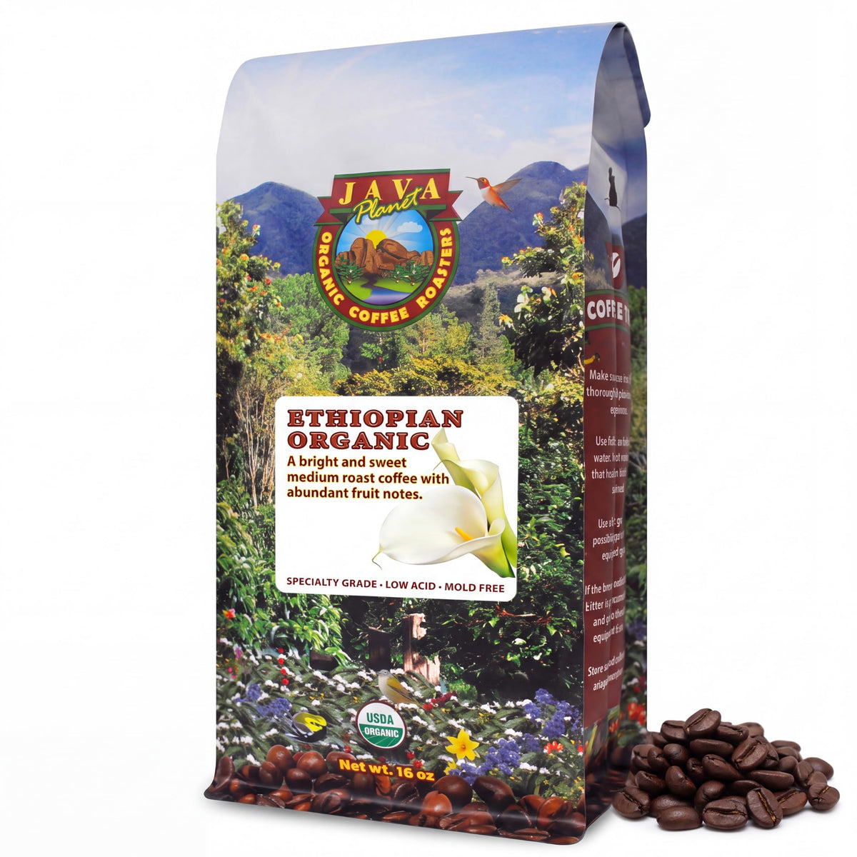 Java Planet Low Acid Organic Whole Bean Coffee, Papua New Guinea, 16 oz