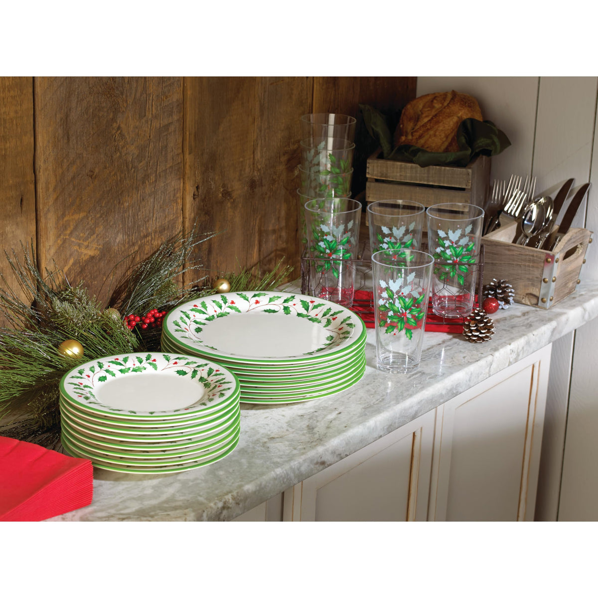 Lenox Holiday Melamine Christmas Dinner Plate Set for 4
