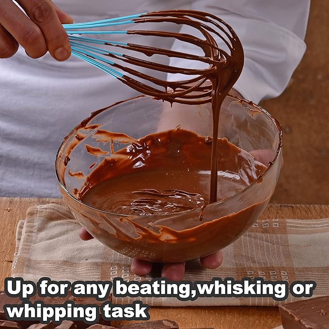 Anaeat Silicone Kitchen Whisk Set of 4, Perfect for Non-Stick Cookware, Milk and Egg Beater Blender for Whisking, Cooking, Baking, Beating - 11'' Flat Whisk and 9''+11''+12'' Balloon Whisks (Blue)