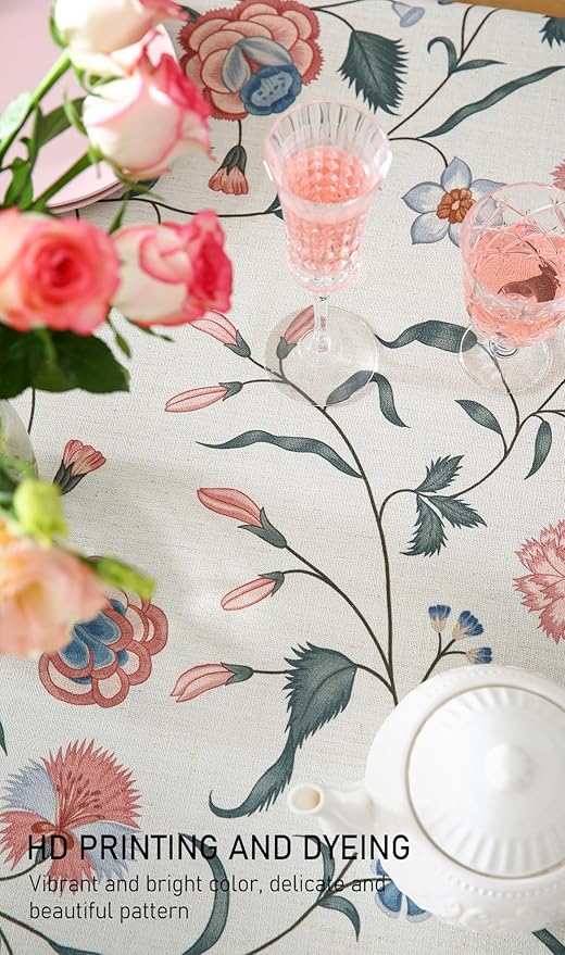 ISAENNE Designer French Linen Tablecloth Rectangular,118"x67"-Daffy