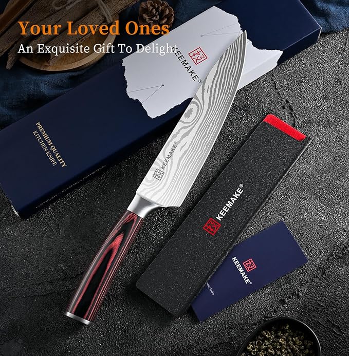 KEEMAKE 8" Chef Knife, Ultra Sharp Kitchen Knife with Ergonomic Handle