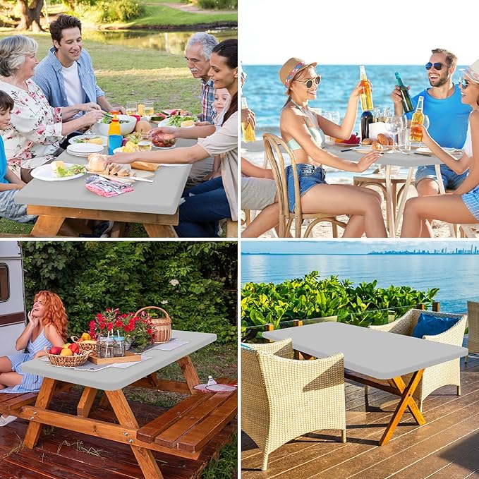 homing Rectangle Table Cloth Cover, Water-Resistant Polyester Elastic Fitted Tablecloth, Fits for 5 Foot Folding Tables, Washable Table Protector for Picnic, Camping, Outdoor (Light Grey, 30" x 60")
