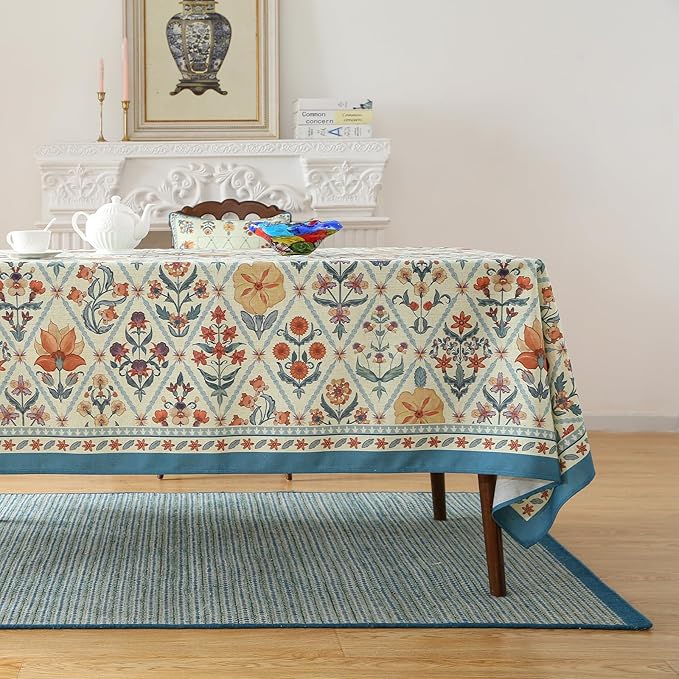 ISAENNE Designer Elegant Linen Rectangular Tablecloth,71"x55"-Floralsea A
