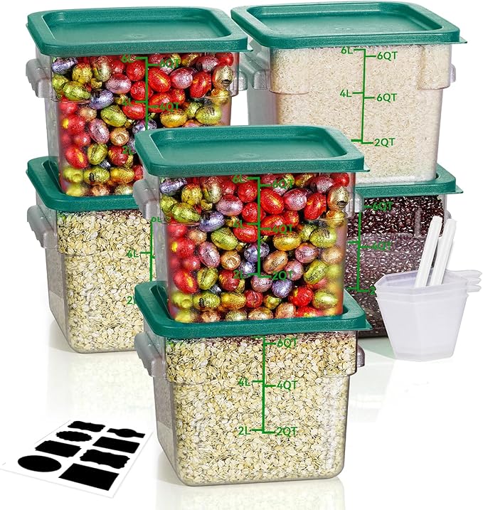 6QT 6PCS NSF Commercial Clear Food Storage Containers with Lids(GREEN)