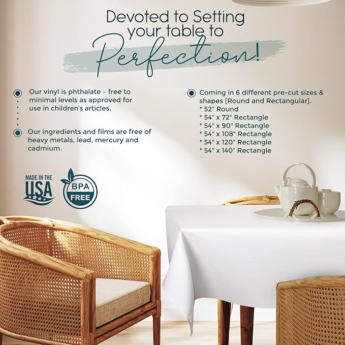 tablecloths by design - Quality Table Pad Protector, Superior Protection from Spills, Scratches & Heat - Reusable Vinyl Table Cloth with Cushion Flannel Backing (126" L x 54" W)