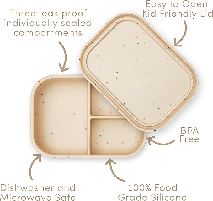 Ullabelle Kids Bento Box – 3 Compartments, Leakproof Lunch Box, BPA-Free Snack Container, Divided Lunch Box for Toddlers & Kids, Dishwasher Safe, Easy to Clean (Beige)