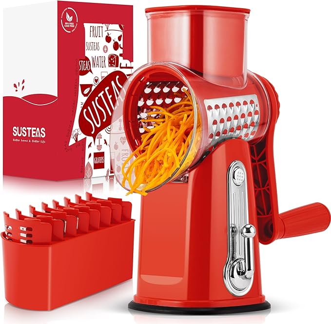 SUSTEAS Rotary Cheese Grater 5 Blades,Kitchen Mandoline Vegetable Slicer