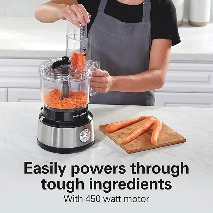 Hamilton Beach Food Processor & Vegetable Chopper for Slicing, Shredding, Mincing, and Puree, 10 Cups + Easy Clean Bowl Scraper, Stainless Steel (70730)