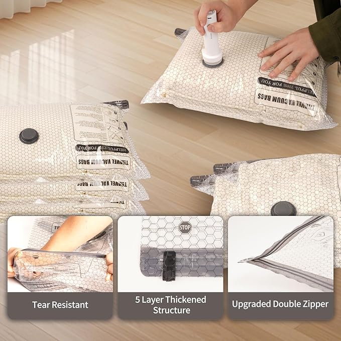FIRRAX 12 Pack Vacuum Storage Bags with Rechargeable Pump, 4 Sizes