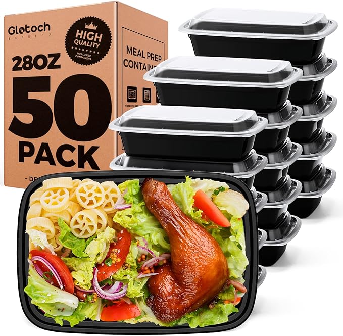 Glotoch Meal Prep Containers with Lids, 28 oz, 50 Pack (100-Piece)