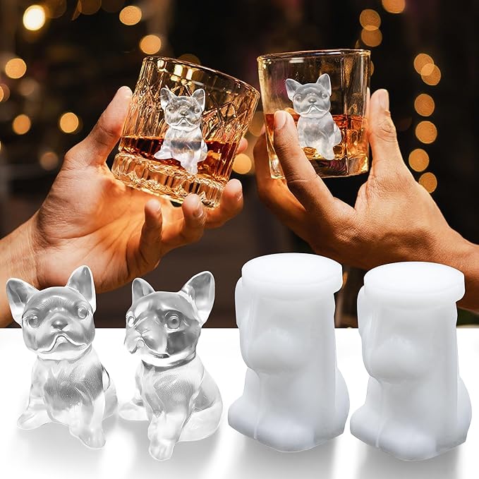 2 Pack 3D French Bulldog Ice Cube Silicone Mold Ice Cube Tray | Candle Mold