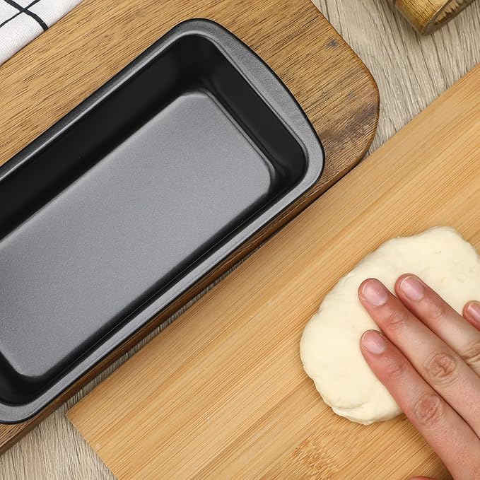 Patelai 4 Pack Small Loaf Pans for Baking Bread Non Stick Bread Pan Rectangle Baking Tray Toast Mold(Black,7.32 x 3.78 Inch)