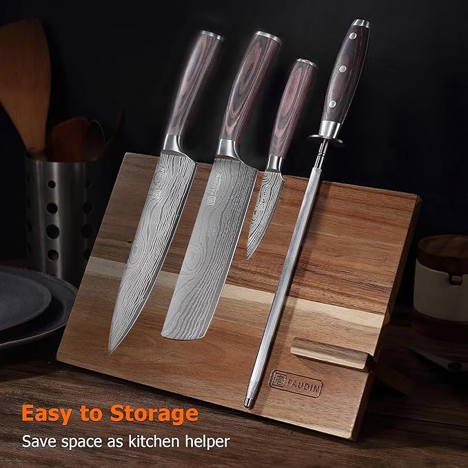 PAUDIN Honing Rod, Knife Sharpener Rod 10 inch, Professional Kitchen Knife Sharpener, High Carbon Knife Sharpening Steel with Ergonomic Pakkawood Handle, Honing Steel for All Chef Knives