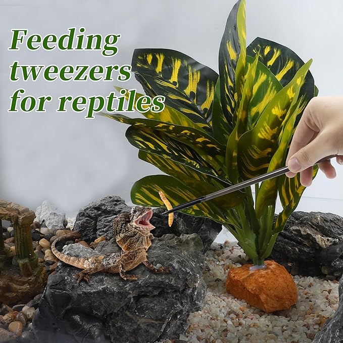 CAPASTEC 10.63" L Aquarium Straight Feeding Tweezer for Feeding with Black Rubber Tip