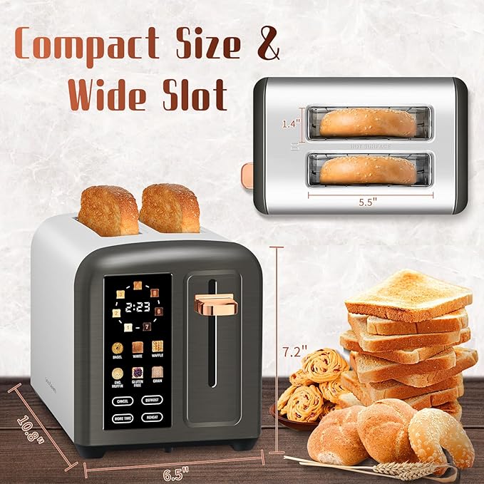 SEEDEEM 2-Slice Touchscreen Toaster, Stainless, 7 Shade, 1350W, Grey