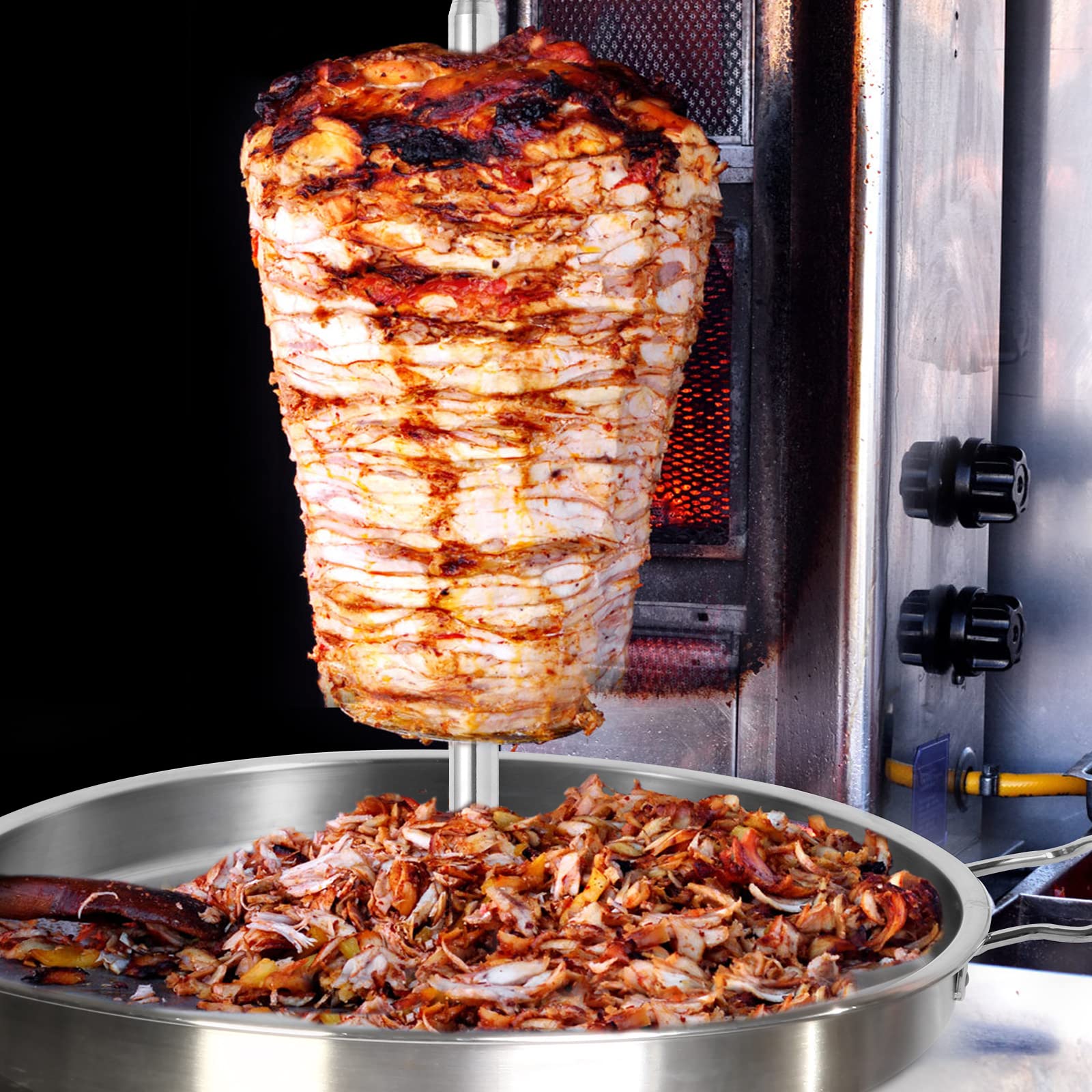 IDAKOS Food-grade 304 Stainless Steel Vertical Skewer Stand with Drip Pan, Anti-Tilt Spit Rack for BBQ Oven Al Pastor Shawarma Kebab