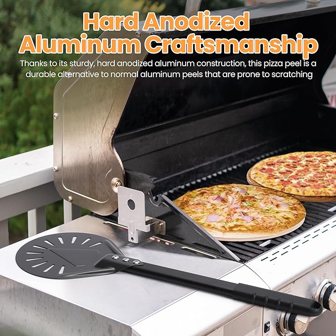 Leightszen 8” Pizza Turning Peel - Pizza Turner - Restaurant-Grade Aluminum Perforated Pizza Peel Lightweight Metal Outdoor Pizza Oven Accessories