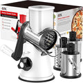 Cheese Grater Rotary, Rotary Grater for Kitchen, Kitchen Grater Vegetable Slicer with 3 Drum Blades, Fast Cutting Cheese Shredder for Vegetables and Nuts