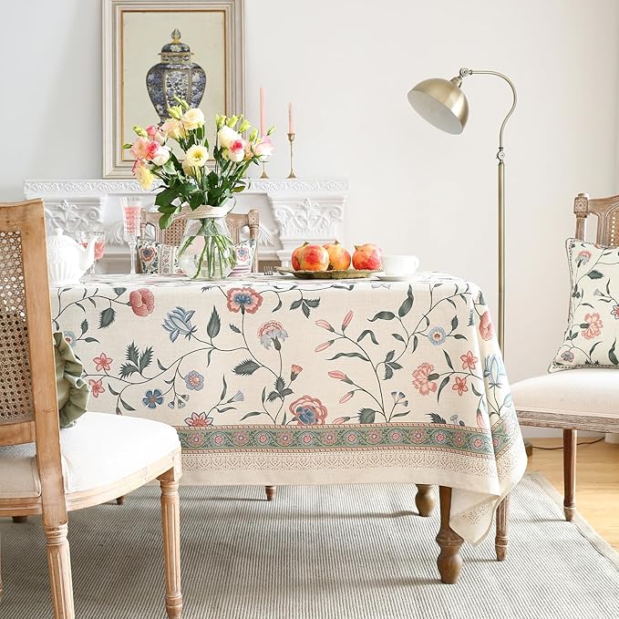 ISAENNE Designer French Linen Tablecloth Rectangular,118"x67"-Daffy