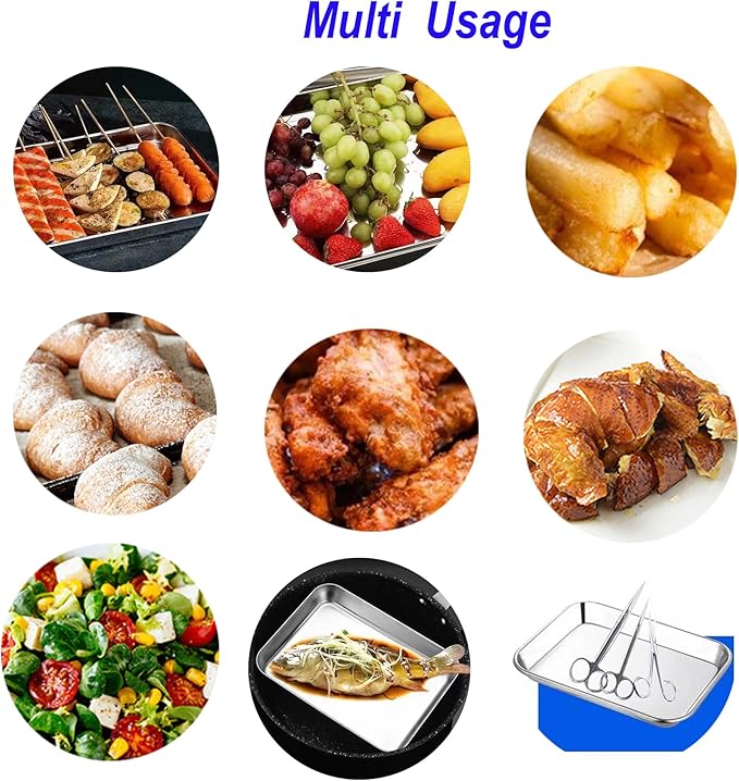 HYTK Little Serving Trays Stainless Steel 304 in Bulk Small Cookie Baking Sheet Pans 10.4 x8.1 x1.1Inch (Diagonal 12.3) Reheat Food Small Items No Rust Dishwasher Safe Bakeware for 2 Person 12 Pack