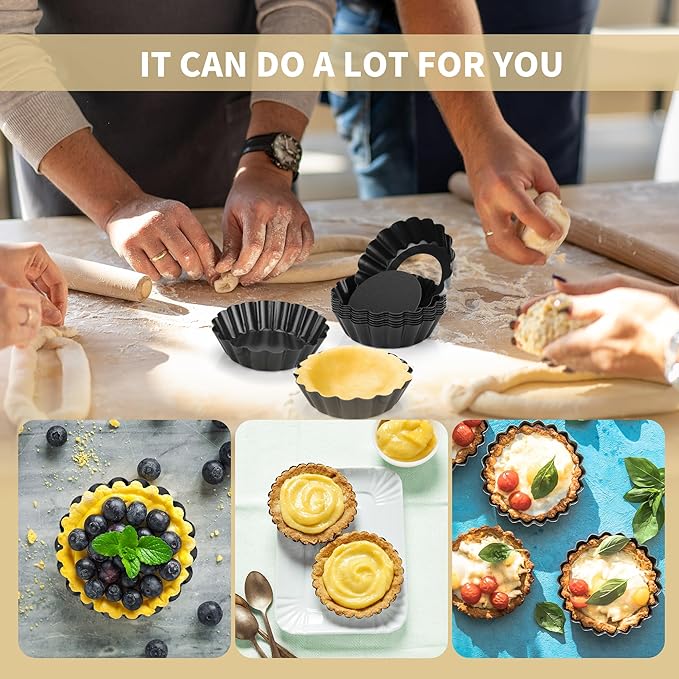 FARQAN 12 pcs Egg Tart Molds, 3" Mini Tart Pans Removable Bottom, Cupcake Cake Muffin Mold Tin Pan Baking Tool, Reusable Quiche Bakeware Carbon Steel for Pies, Quiche, Cheese Cakes, Desserts