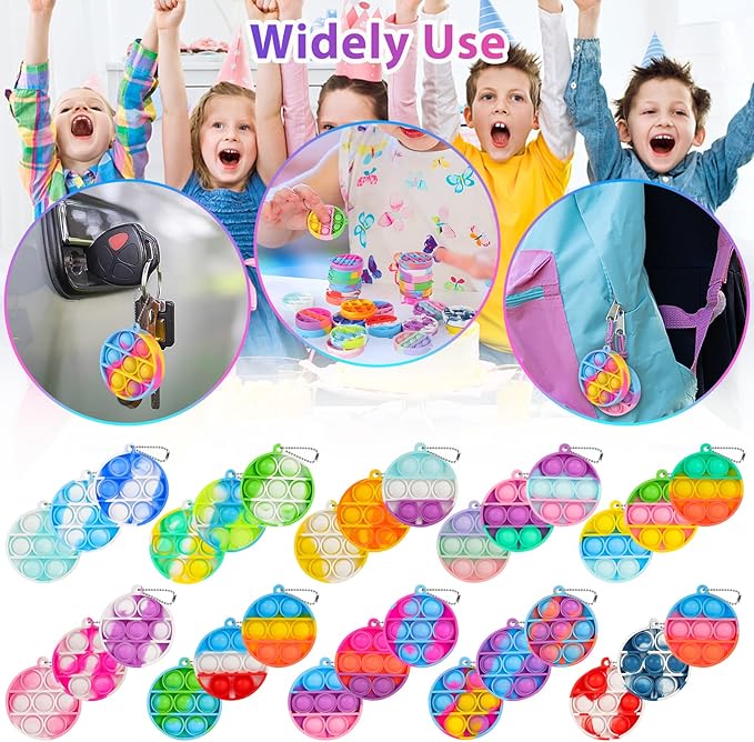 Pop Fidget Toys Bulk Its Kids Party Favors 30 Pack Round Mini Pop Keychain