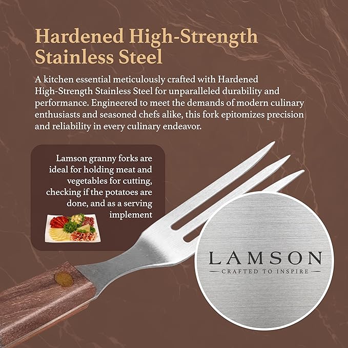 Lamson Pickle Fork, 3 Tine Stainless Cooking Fork, Walnut Handle, 7 In