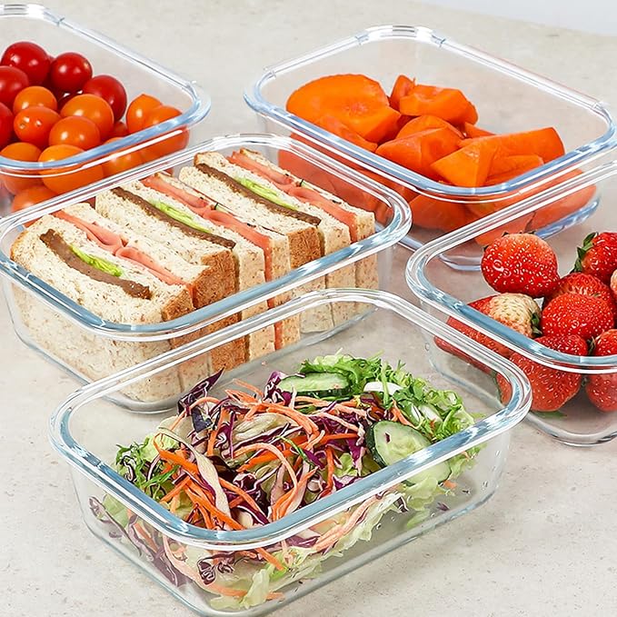KOMUEE 30 oz 5 Pack Glass Meal Prep Containers with Lids, Gray