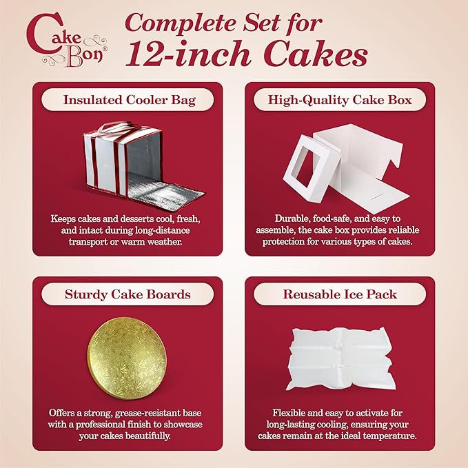 Cakebon 12" Cake Box Drum Insulated Bag Gold Round Smooth 1Pack