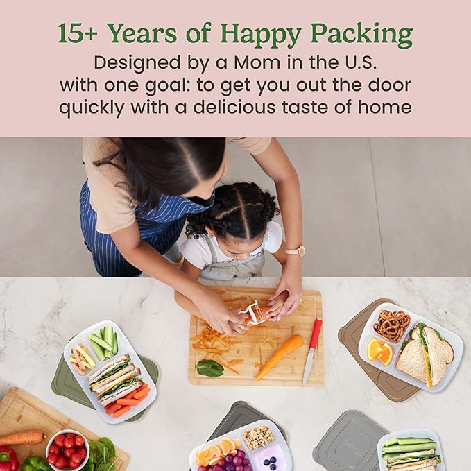 Bentgo Easyboxes Stackable 3-Compartment Bento Lunch Boxes, Set of 4