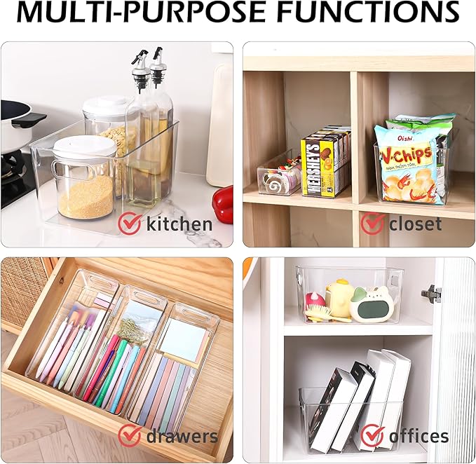 SKTKSE Clear Plastic Storage Bins 8 Pack - Pantry Organizers and Storage, Fridge Organizer Containers for Kitchen, Cabinet, Freezer, Bathroom, Clost, Home Organization
