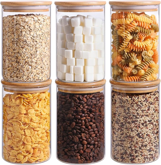 ComSaf Glass Storage Containers wtih Lids 1 Qt, Set of 6 Food Storage Jars