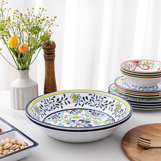 ZAROCRUS Talavera Melamine Large Serving Bowl, 13.75" x 2.75" Mixing, Pasta Serving Bowls set of 2,100% Melamine Soup Bowl Salad Bowl Fruit Bowls,Lightweight and Unbreakable…