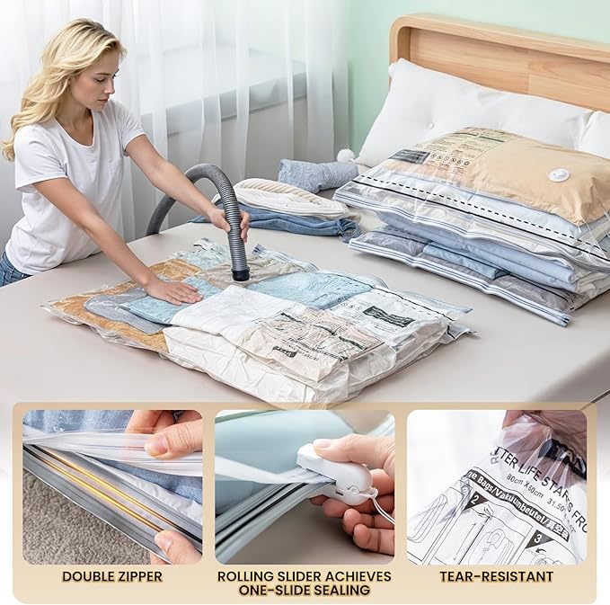 TAILI 6 Pack Vacuum Storage Bags, 2 Size Combo(3 Large+3 Jumbo), Clear