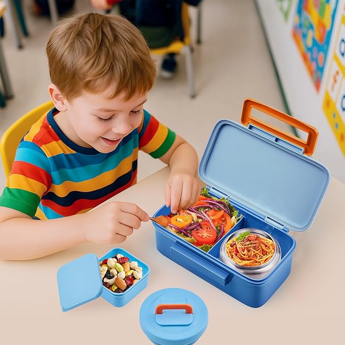 JXXM Lunch Box for Kids With 8oz Soup Thermo, Leak-proof Lunch Container with 2 Compartments, Thermo Food Jar Food Containers for Back to School Girls Boys (Blue)